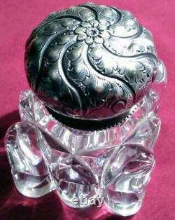 Antique Sterling Silver Lid Inkwell Vanity Desk Dresser Jar Brilliant Cut Glass