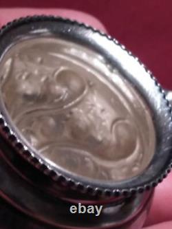 Antique Sterling Silver Lid Inkwell Vanity Desk Dresser Jar Brilliant Cut Glass