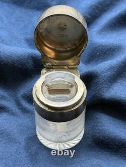 Antique Sterling Silver Lidded Glass Jar English Hallmarks Vanity/Ink Jar