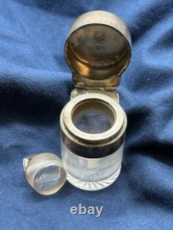 Antique Sterling Silver Lidded Glass Jar English Hallmarks Vanity/Ink Jar