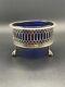 Antique Sterling Silver London, 1911 Open Salt Cellar With Blue Glass Liner