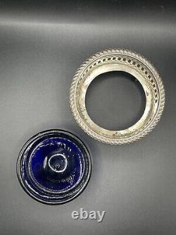 Antique Sterling Silver London, 1911 Open Salt Cellar with Blue Glass Liner