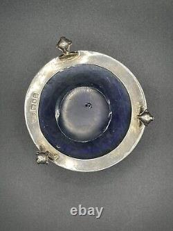 Antique Sterling Silver London, 1911 Open Salt Cellar with Blue Glass Liner