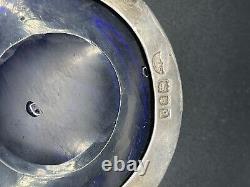 Antique Sterling Silver London, 1911 Open Salt Cellar with Blue Glass Liner