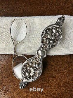 Antique Sterling Silver Lorgnette Opera Glasses Chatelaine ART NOUVEAU REPOUSSE