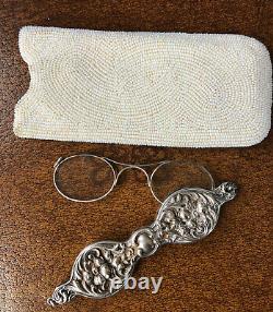Antique Sterling Silver Lorgnette Opera Glasses Chatelaine ART NOUVEAU REPOUSSE