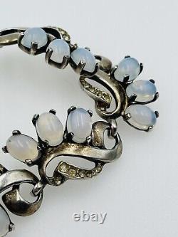 Antique Sterling Silver Moonstone Glass & Rhinestone Bracelet Attributed To Reja