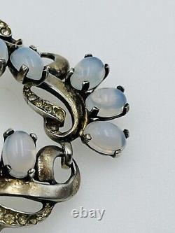 Antique Sterling Silver Moonstone Glass & Rhinestone Bracelet Attributed To Reja