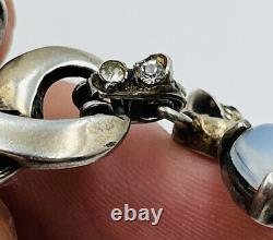 Antique Sterling Silver Moonstone Glass & Rhinestone Bracelet Attributed To Reja