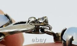 Antique Sterling Silver Moonstone Glass & Rhinestone Bracelet Attributed To Reja