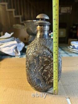 Antique Sterling Silver Mounted Whiskey Glass Decanter