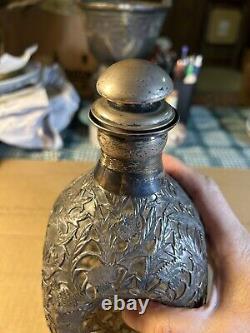 Antique Sterling Silver Mounted Whiskey Glass Decanter
