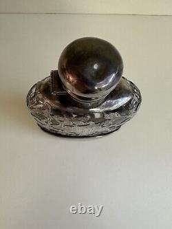 Antique Sterling Silver Overlay And Glass 2 Piece Flask