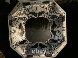 Antique Sterling Silver Overlay Glass Dish Charger Octagon Floral Design