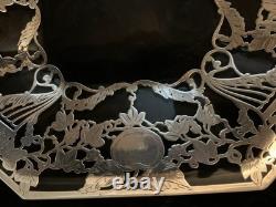 Antique Sterling Silver Overlay Glass Dish Charger Octagon Floral Design