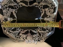 Antique Sterling Silver Overlay Glass Dish Charger Octagon Floral Design