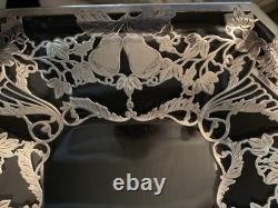 Antique Sterling Silver Overlay Glass Dish Charger Octagon Floral Design