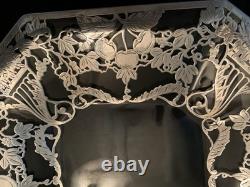 Antique Sterling Silver Overlay Glass Dish Charger Octagon Floral Design