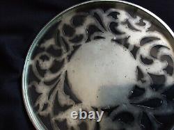 Antique Sterling Silver Overlay Glass Ornate Pattern Trivet 5 1/2