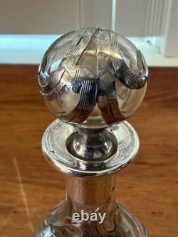 Antique Sterling Silver Overlay Glass Perfume Bottle Sterling Art Nouveau Empty