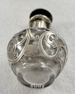 Antique Sterling Silver Overlay Glass Perfume Bottle Sterling Art Nouveau Empty