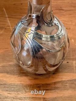 Antique Sterling Silver Overlay Glass Perfume Bottle Sterling Art Nouveau Empty