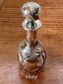 Antique Sterling Silver Overlay Glass Perfume Bottle Sterling Art Nouveau Empty