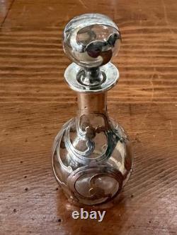 Antique Sterling Silver Overlay Glass Perfume Bottle Sterling Art Nouveau Empty