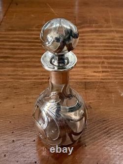 Antique Sterling Silver Overlay Glass Perfume Bottle Sterling Art Nouveau Empty