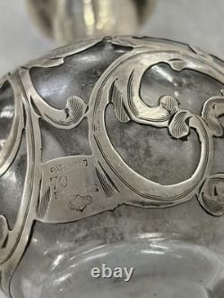 Antique Sterling Silver Overlay Glass Perfume Bottle Sterling Art Nouveau Empty Antique Sterling Silver Overlay Glass Perfume Bottle Sterling Art Nouveau Empty