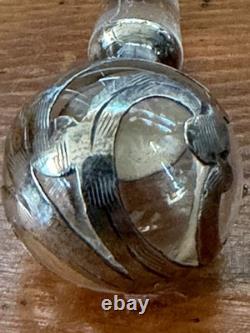 Antique Sterling Silver Overlay Glass Perfume Bottle Sterling Art Nouveau Empty