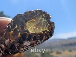 Antique Sterling Silver Overlay Perfume Bottle Amber Glass Ornate Pierced Cap