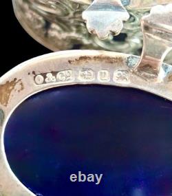 Antique Sterling Silver Pair Salts with Blue Glass Liners (1898) Oetzmann & Co
