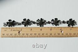 Antique Sterling Silver Pansy Flower Czech Jade Glass Cabochon Jewel Bracelet