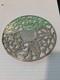 Antique Sterling Silver Pierced Floral Overlay Glass Trivet Wine Coaster