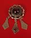 Antique Sterling Silver Red Stone Glass Dangle Brooch Pin Stunning