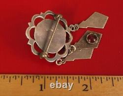 Antique Sterling Silver Red Stone Glass Dangle Brooch Pin Stunning