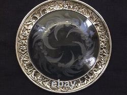 Antique Sterling Silver Repousse And Cut Glass Dish