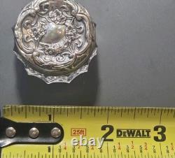 Antique Sterling Silver Repoussé Vanity Jar Art Nouveau Floral Lid Cut/Press
