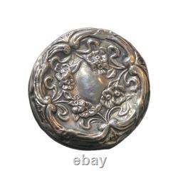 Antique Sterling Silver Repoussé Vanity Jar Art Nouveau Floral Lid Cut/Press