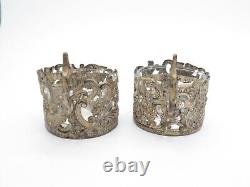 Antique Sterling Silver Reticulated Repousse Tea Cup Glass Holders, London 1908