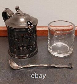 Antique Sterling Silver Salt Cellar Reed & Barton Original Spoon & Glass Insert