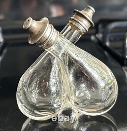 Antique Sterling Silver Salt & pepper Conjoined Bottle Blown Glass Unique