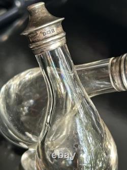 Antique Sterling Silver Salt & pepper Conjoined Bottle Blown Glass Unique