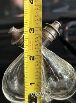 Antique Sterling Silver Salt & pepper Conjoined Bottle Blown Glass Unique