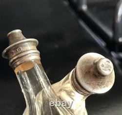 Antique Sterling Silver Salt & pepper Conjoined Bottle Blown Glass Unique