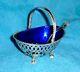 Antique Sterling Silver Serving Dish & Cobalt Glass With Sterling Silver Spoon