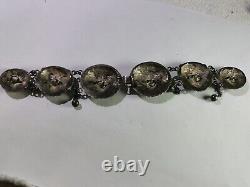 Antique Sterling Silver Six Owl Clasp Buckle Fastener Blue Glass Eyes