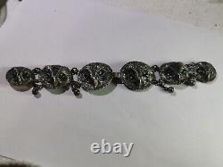 Antique Sterling Silver Six Owl Clasp Buckle Fastener Blue Glass Eyes