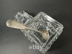 Antique Sterling Silver Spoon Sugar Mustard Glass Bowl
